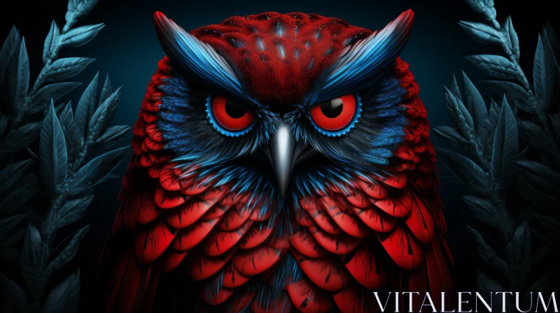 Intense Owl Painting on Dark Blue Background AI Image