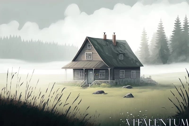 Misty House in the Countryside: Captivating Digital Painting AI Image