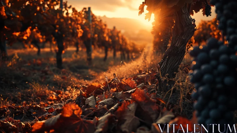 Autumn Vineyard Sunset: A Serene Nature Scene AI Image