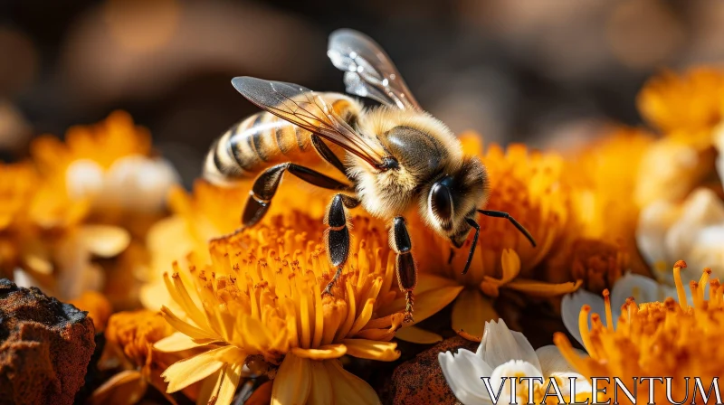 Close-Up Honeybee on Yellow Flower AI Image