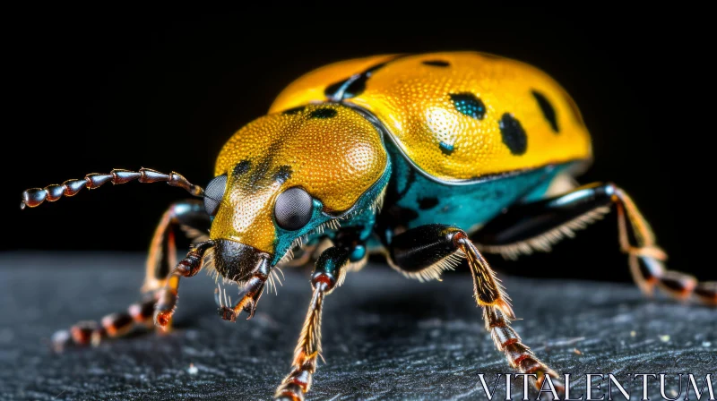 Close-up Metallic Beetle on Black Leather AI Image