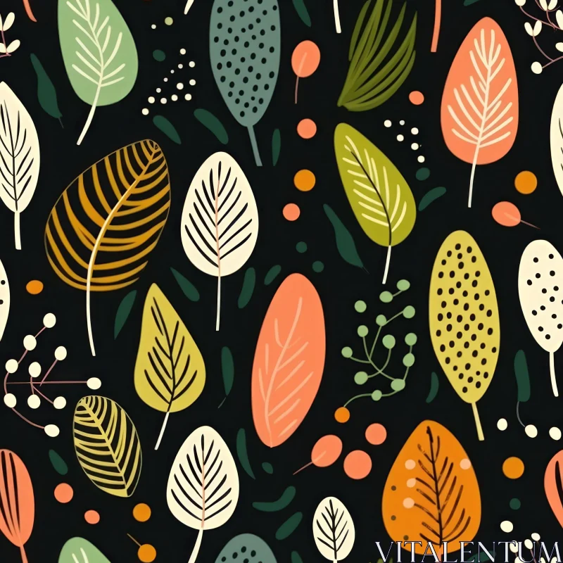 Colorful Leaves and Berries Seamless Pattern AI Image