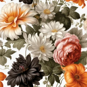 Dark Purple Dahlias and Roses Floral Pattern