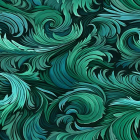 Green and Blue Leaves Pattern - Retro Art Nouveau Style