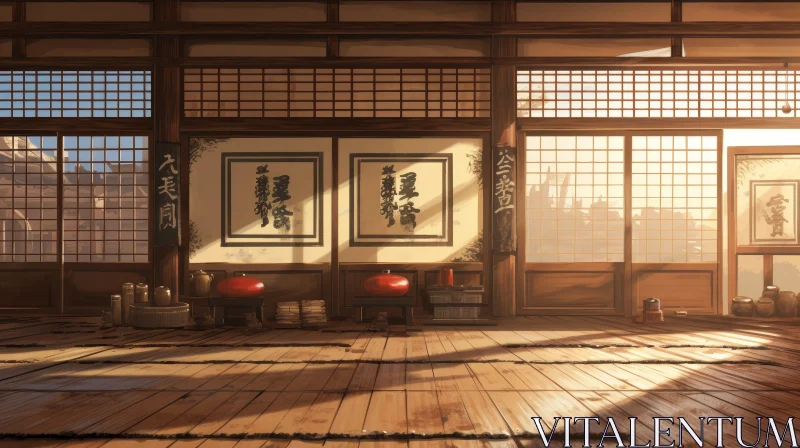 Japanese Martial Arts Training Hall Digital Painting AI Image