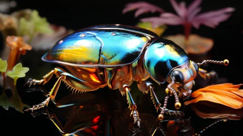 Metallic Blue and Green Beetle Close-Up Photo