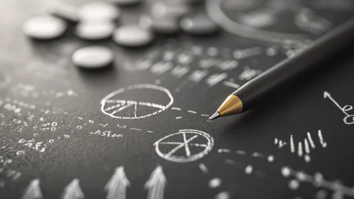 Minimalistic Desk with Pen and Pills on Chalkboard Background