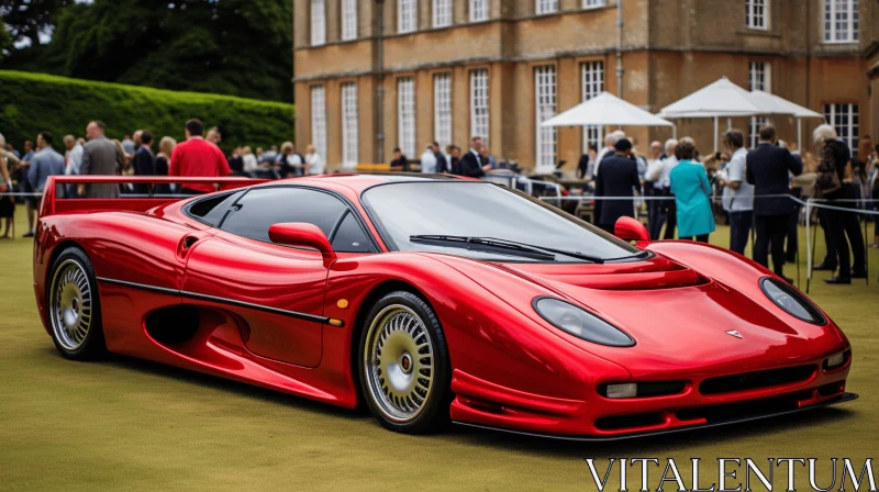 Red Sports Car Parked in Front of an Estate | Opulent Maximalism AI Image