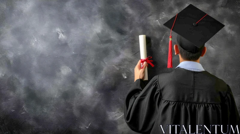 Young Graduate Holding Diploma | Blackboard Background AI Image