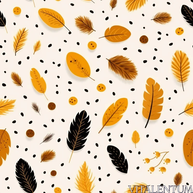Autumn Leaves and Feathers Seamless Pattern AI Image