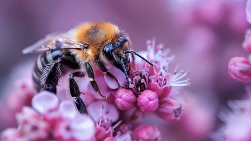 Brown and Black Bee on Pink Flower - Macro Shot