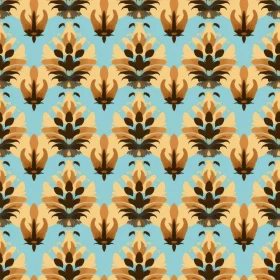 Brown and Yellow Floral Pattern on Blue Background