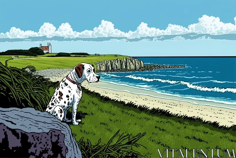 Dalmatian Dog Resting by the Tranquil Coast | Detailed Comic Book Art AI Image