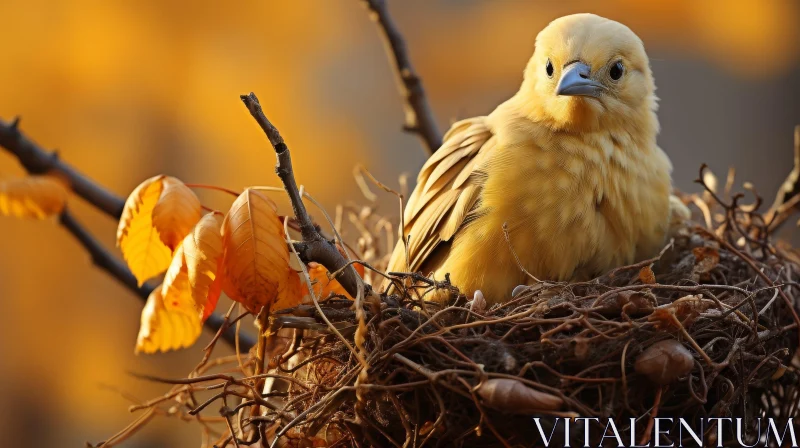 AI ART Enchanting Yellow Bird in Nest Close-Up