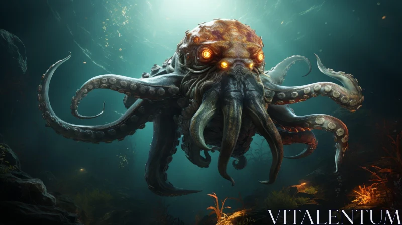 Giant Octopus Digital Artwork in Ocean Setting AI Image