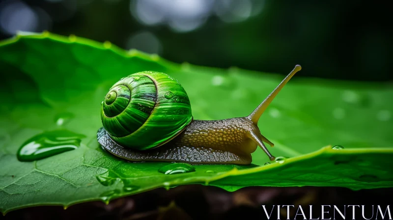 AI ART Green Snail on Leaf Close-Up - Nature Photography