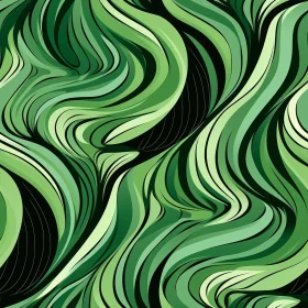 Green Waves Seamless Pattern on Black Background