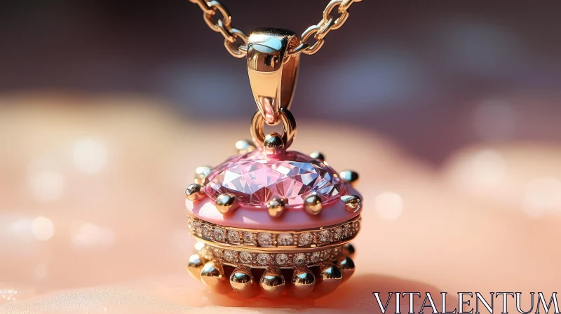 Pink Gemstone Pendant on Gold Chain - Fashion Accessory AI Image
