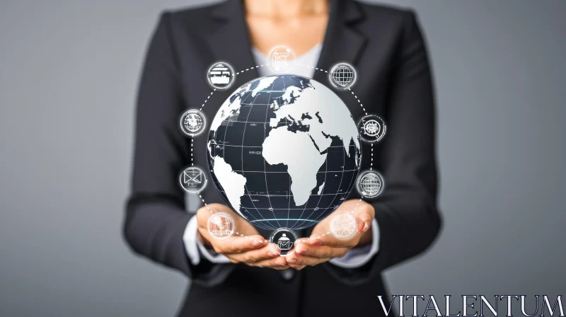 Powerful Business Woman Holding Glowing Globe | Communication and Technology AI Image