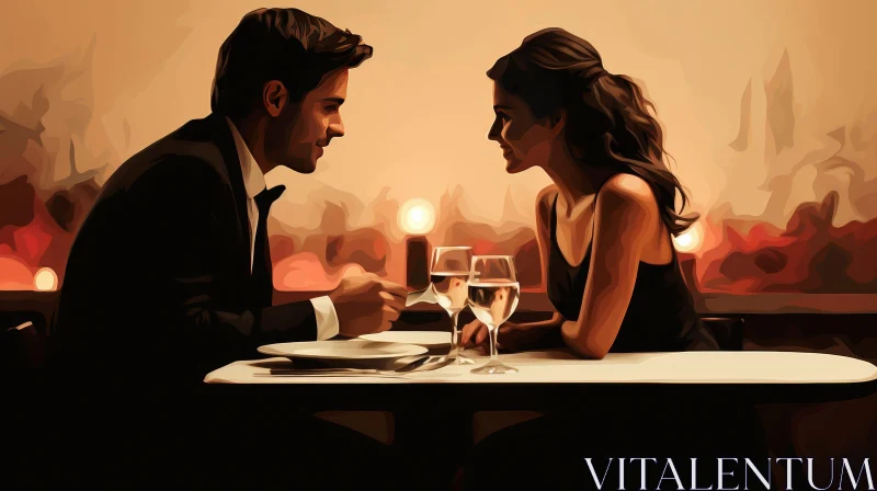 Romantic Restaurant Scene Painting AI Image