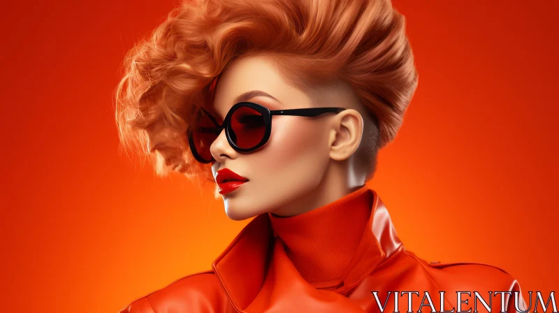 Stylish Woman with Red Hair and Sunglasses AI Image