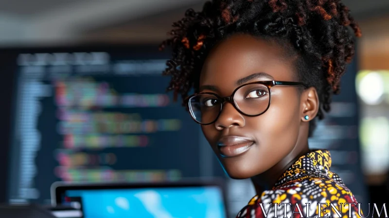 Thoughtful African American Female Software Developer Coding Project AI Image
