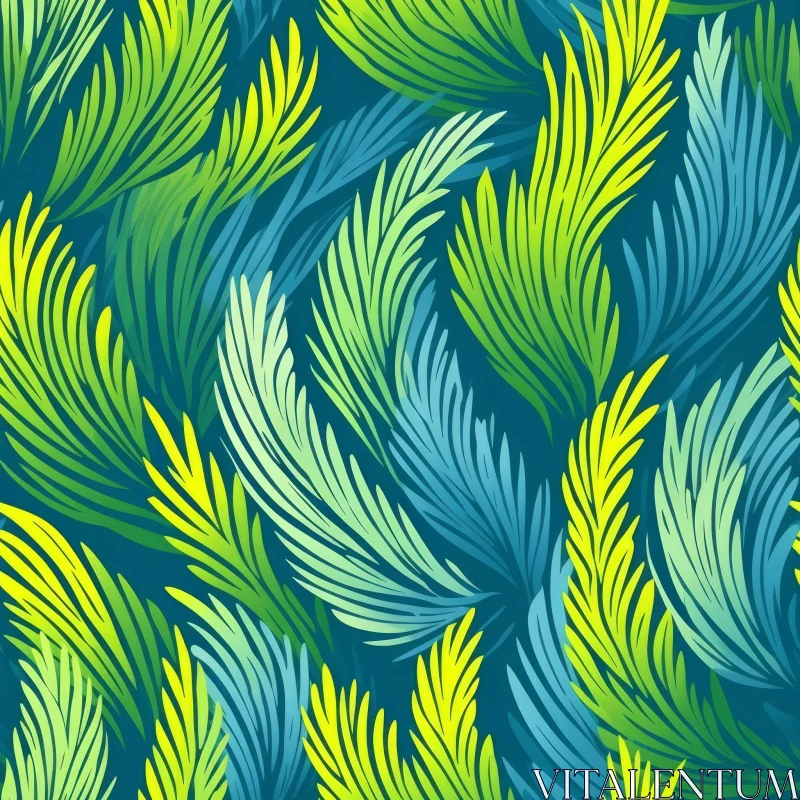 Tropical Leaves Seamless Pattern in Blue and Green AI Image