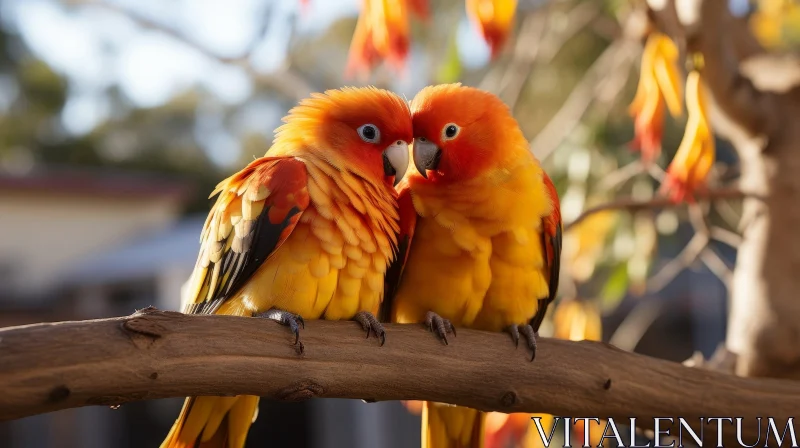Vibrant Parrots on Branch - Nature's Colorful Beauty AI Image