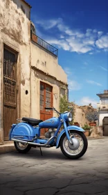 Vintage Blue Motorcycle in a Charming Village - Daz3d Style