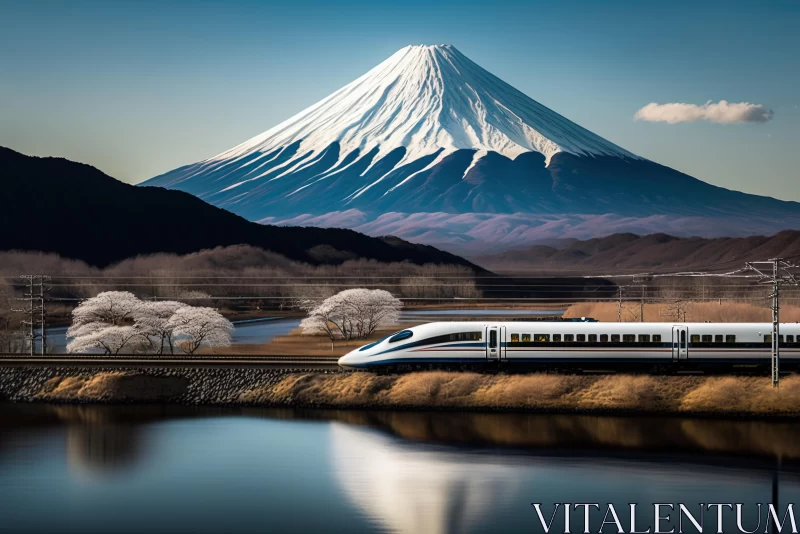 White Bullet Train Over Water: A Texture-Rich Landscape Masterpiece AI Image