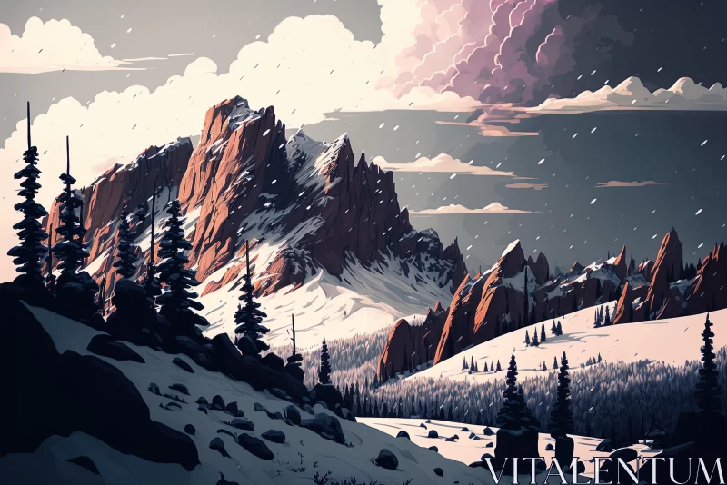 Winter Mountain Landscape: Richly Detailed Painting AI Image