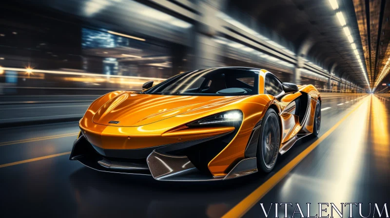 Yellow Supercar Speeding Through Tunnel AI Image