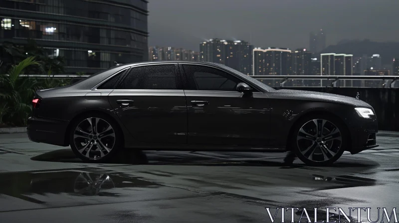 Black Audi Car with City Reflections on Rooftop AI Image