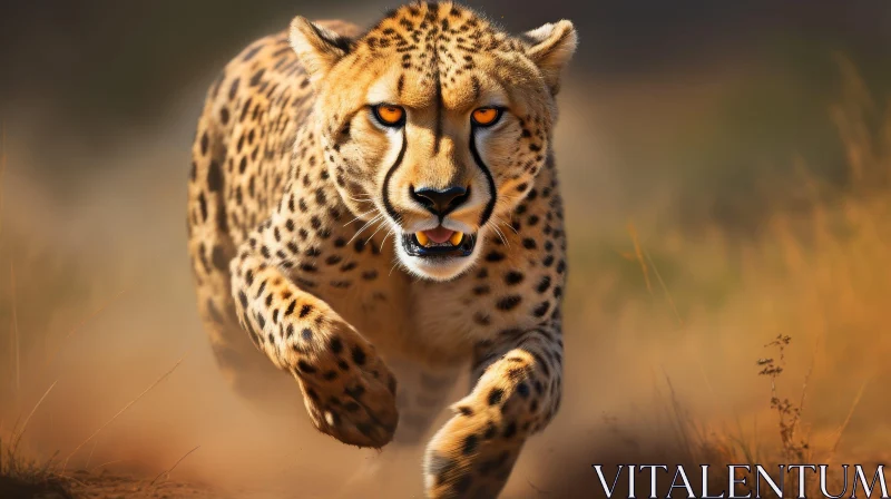 AI ART Cheetah Running in Savanna - Wildlife Photography