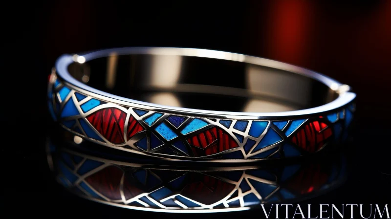 Exquisite Silver Bracelet with Red, Blue, and Turquoise Enamel AI Image