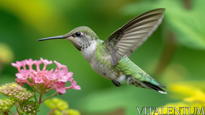 Graceful Hummingbird and Pink Flowers AI Image