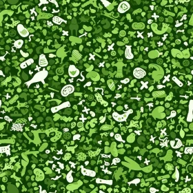 Green Cartoon Vegetables and Animals Pattern