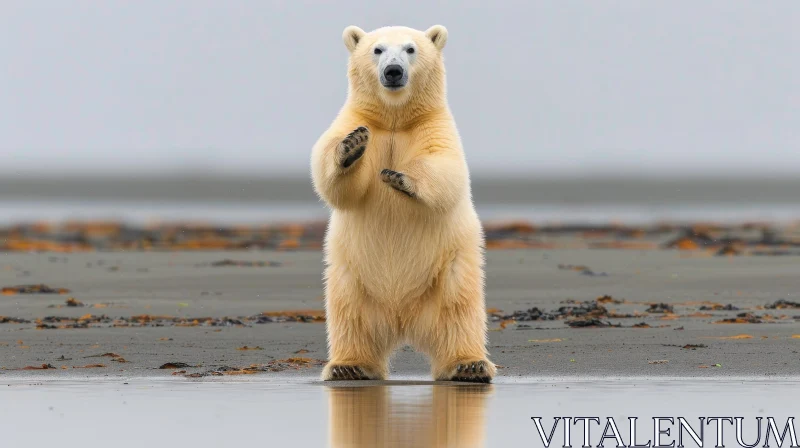 Majestic Polar Bear Standing on Beach AI Image