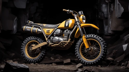 Powerful Yellow Dirt Bike on Rocky Surface | Industrial Elements