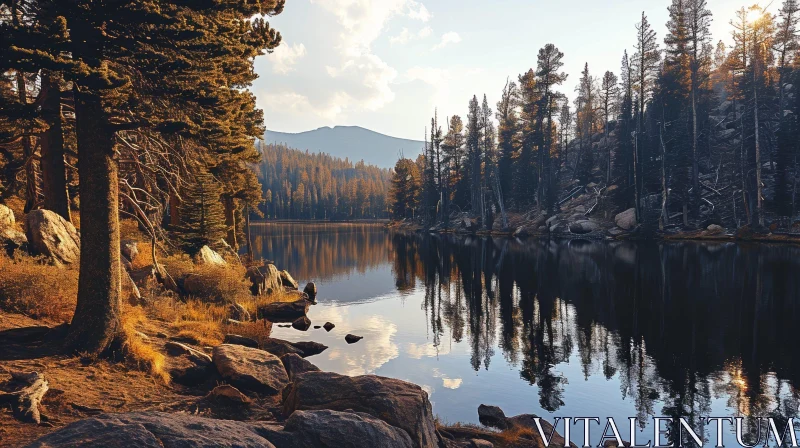 Tranquil Mountain Lake Fall Landscape AI Image