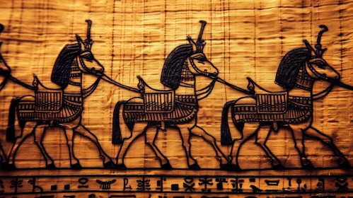 Ancient Egyptian Papyrus: Horses and Chariot