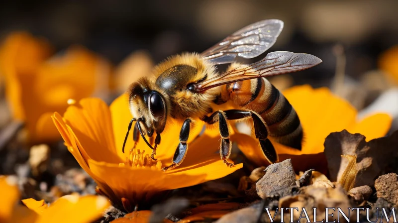 Close-Up Honey Bee on Yellow Flower AI Image