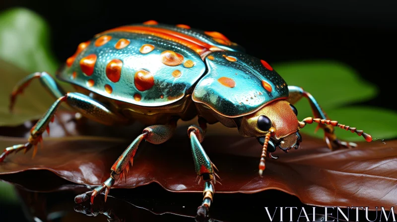 AI ART Detailed Close-Up Photo of Metallic Bug on Leaf