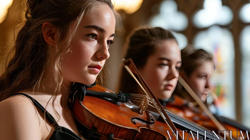 Enchanting Violin Performance in a Church by a Talented Woman AI Image