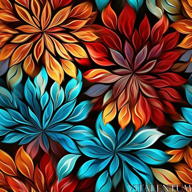 AI ART Hand-Painted Floral Seamless Pattern in Red and Blue