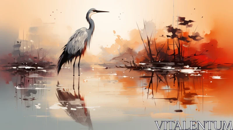 Heron in Water Painting AI Image