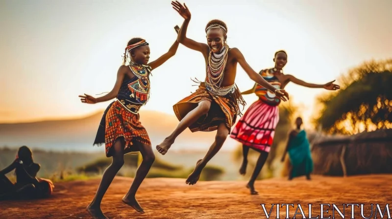 Joyful African Children Dancing in a Field - Capturing the Beauty of African Culture AI Image