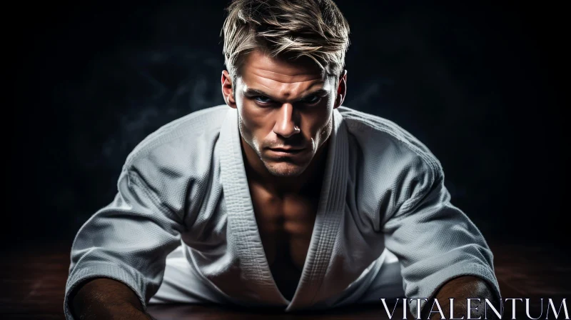 Karate Portrait of Determined Young Man AI Image
