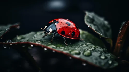 Red Ladybug on Green Leaf - Macro Nature Photography