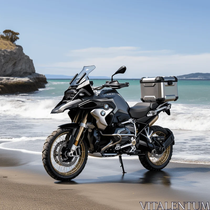 AI ART Sleek Motorcycle on Beach: A Captivating Visual